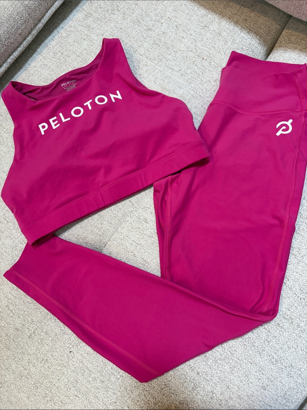 Peloton Magenta Crop Sports Bra and Leggings Set